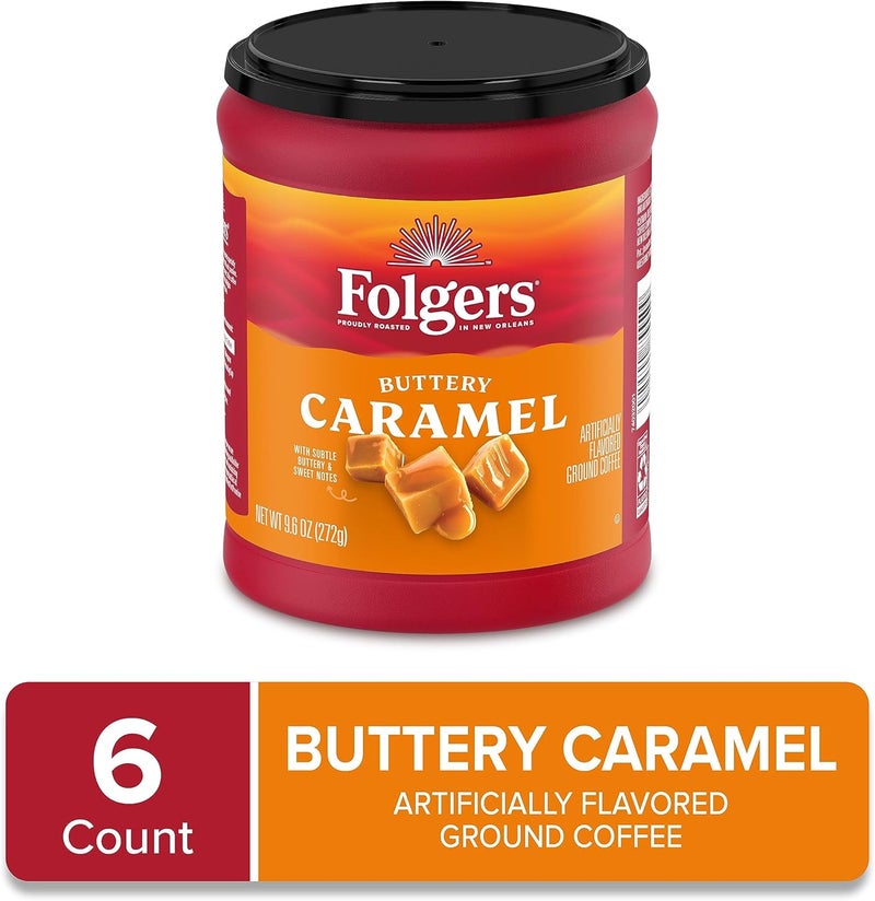 Folgers Buttery Caramel Flavored Ground Coffee, 9.6 Ounce Canister (Pack of 6) - Image 2